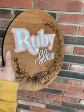 Load image into Gallery viewer, Floral baby name sign