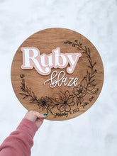 Load image into Gallery viewer, Floral baby name sign